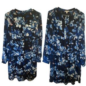 Lila Rose Blue Floral Long Sleeve Drawstring Waist Mini Dress Size 10